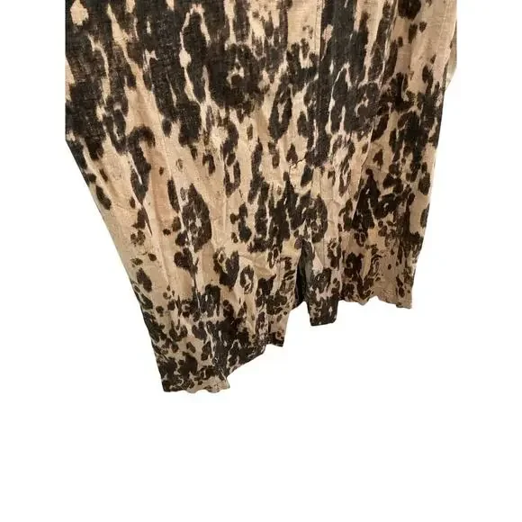 Banana Republic Linen Blend Bodice Seam Maxi Dress 12P 12 Tan Leopard Print NEW - Picture 8 of 11